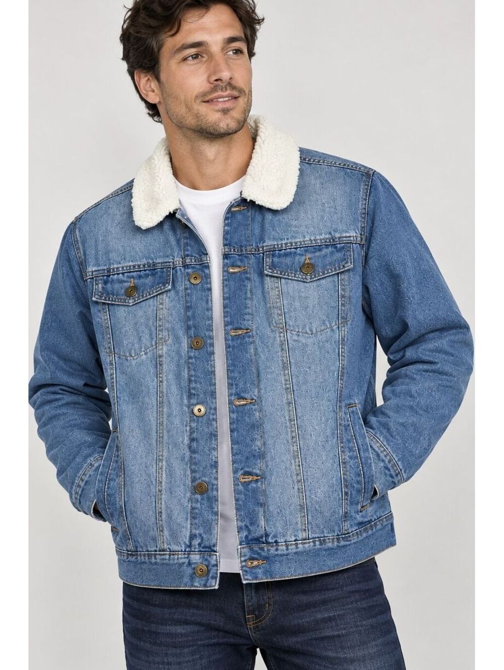 Brooklyn Cloth Men's Sherpa Lined Denim Jacket Size L Blue Trucker Western